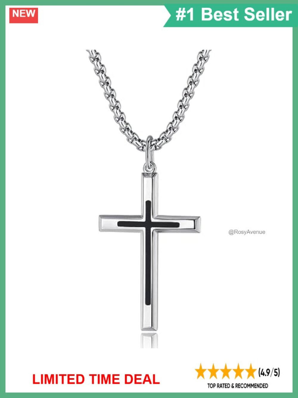 Sterling Silver Cross Pendant Necklace 24" Stainless Steel Box Chain